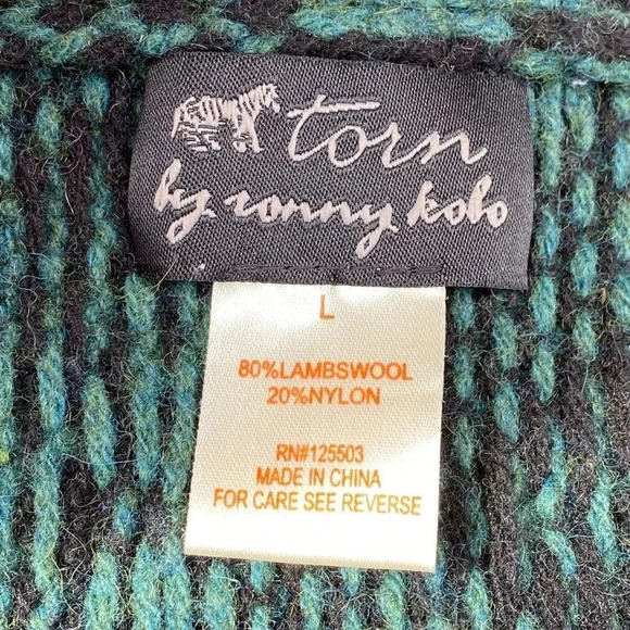 torn by ronny kobo drape open cardigan lambswool L - Picture 7 of 8